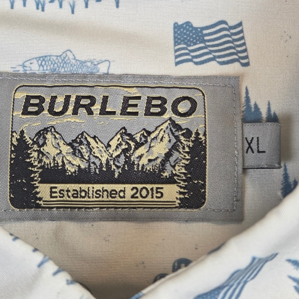 Burlebo Mens XL Performance Short Sleeve Button Down Shirt Americana Print - Picture 4 of 8